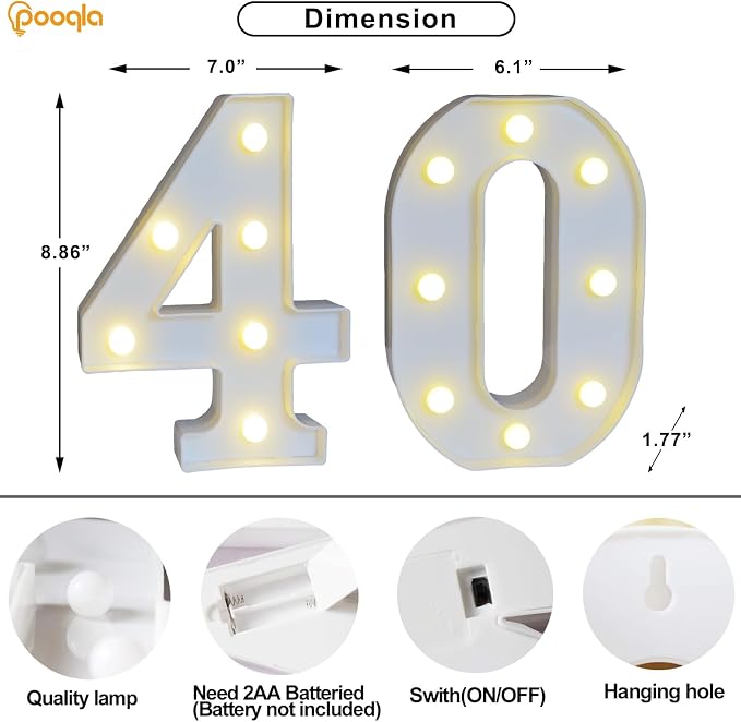 Pooqla 40th Birthday Decorations for Her Him, 35 Colors LED Light Up Numbers with Remote, Multicolor Marquee Numbers 40 Sign for Party Wedding Anniversary Decor 40th Birthday Gift, Number 40 - Image 5