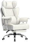 COMHOMA Big and Tall Office Chair, High Back Leather Gaming Chair with Footrest, Executive Ergonomic Office Chairs with Pocket Spring Lumbar Support and with Outward Fixed Soft Armrests by ComHoma