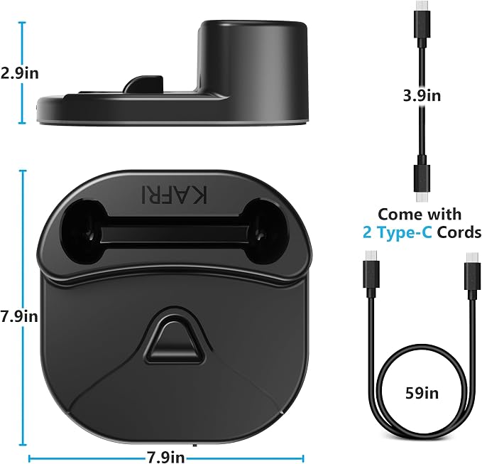 KAFRI Charging Dock for Meta/Oculus Quest 3/3s/2 Headset, VR Accessories Charger Station with RGB Light, Display Stand and 2 USB C Charger for Head Strap or Other Devices, Gamer Gift for Men Boyfriend - Image 7