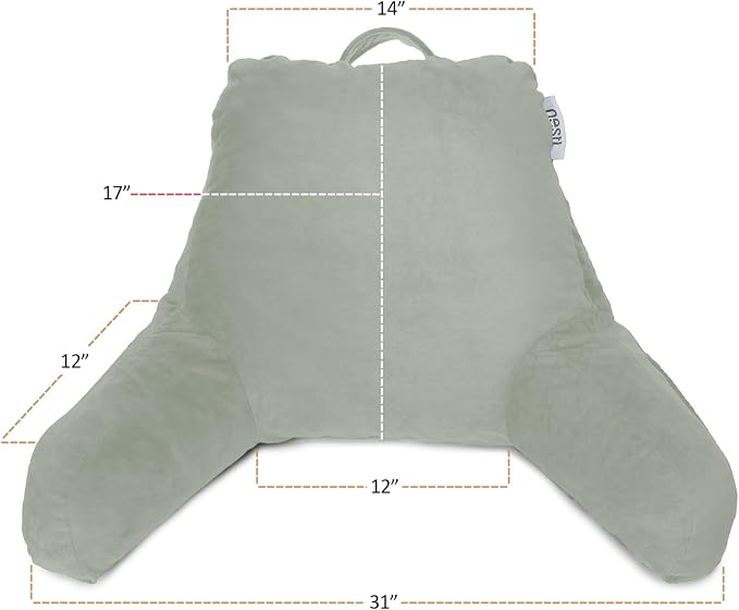 Nestl Reading Pillow with Portable Laptop Lap Desk - Shredded Memory Foam Back Support Pillow for Sitting Up in Bed and Couch Rest Pillows with Arms, Bed Tray Table with Foldable Legs, Sage Green - Image 2