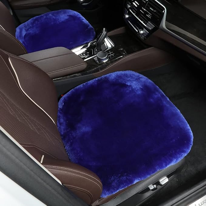LLB Genuine Sheepskin Car Seat Cushion Seat Covers for Cars Trucks SUV Comfort Seat Protector Pad for Car Driver Seat Car Accessories for Women Office Chair Car Decor (Blue, Front Seat Cushion-1 Pc) - Image 2