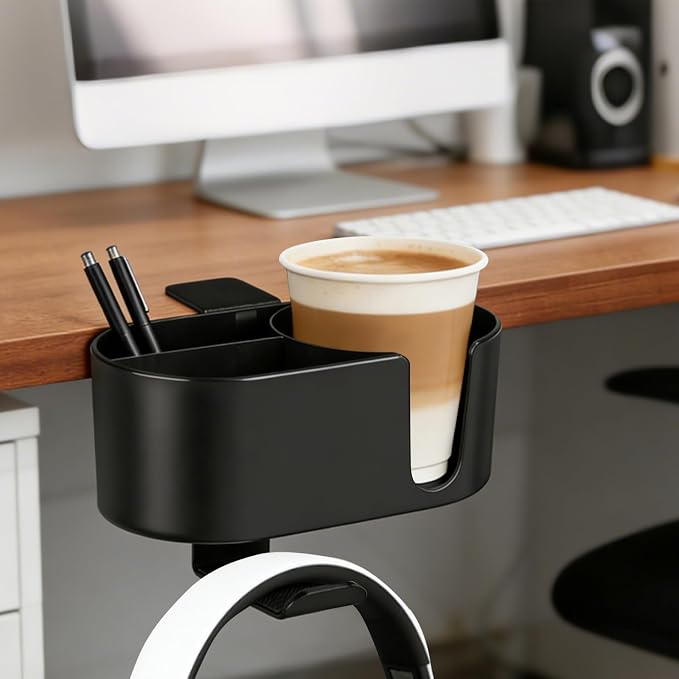 4 in 1 Desk Cup Holder, Clamp On Drink Holder with Headphone Hanger - Image 7