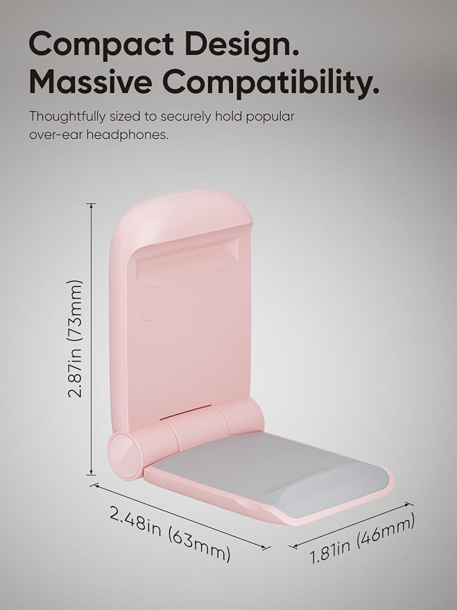 MAMUVIMO Headphone Stand, Headset Stand Foldable ＆ Sticky, Headphone Holder Hook Mount with Non-Slip Silicone, Adhesive Earphone Desk Hanger Clip Space-Saving for Airpods Max, All Earphones- Pink - Image 7