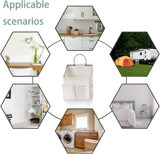 2 Pack Wall Hanging Storage Basket,Wall Hanging Organizer Bags with Pockets, Wall organizer Storage for Dormitory Bathroom Bedroom Kitchen(White-upgraded) - Image 5