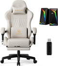 GTPLAYER Gaming Chair Bundle with Integrated Speakers, RGB Computer Speakers & USB Adapter – Ergonomic Music Chair for Surround Sound, Wireless & Complete Entertainment Setup, Cream by GTPLAYER