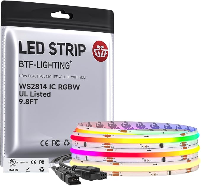 BTF-LIGHTING 9.8FT WS2814 Smart IC RGBW 3000K DC24V COB LED Strip Light by BTF-LIGHTING