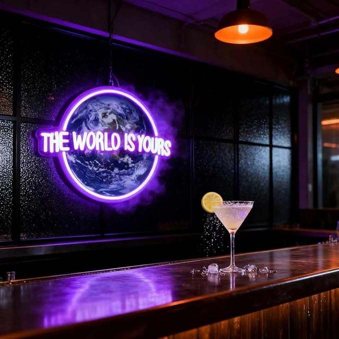 The World is Yours Neon Sign, Planet Led Neon Light Signs for Wall Decor Gaming LED Light up Sign Lamp for Party Bedroom Bar Game Room Man Cave Birthday Gamer Gift Dimmable USB Powered(16.4"*12.2") - Image 7