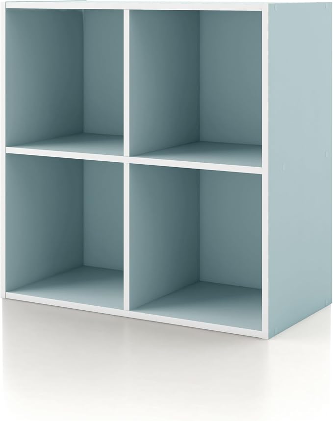 Homes: Inside + Out Apexa 4-Cube Storage Organizer Shelves, Stackable Wood Bookcase Fits Cubby Bins for Organization, Dorm Teen Room Decor & Home Office, Light Blue by HOMESInsideOut