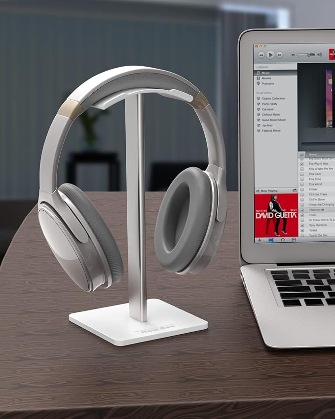 Headphone Stand Headset Holder Earphone Stand for All Headphones Size | Aluminum Supporting Bar Flexible Headrest ABS Solid Base for All Headphones Size (White) - Image 4