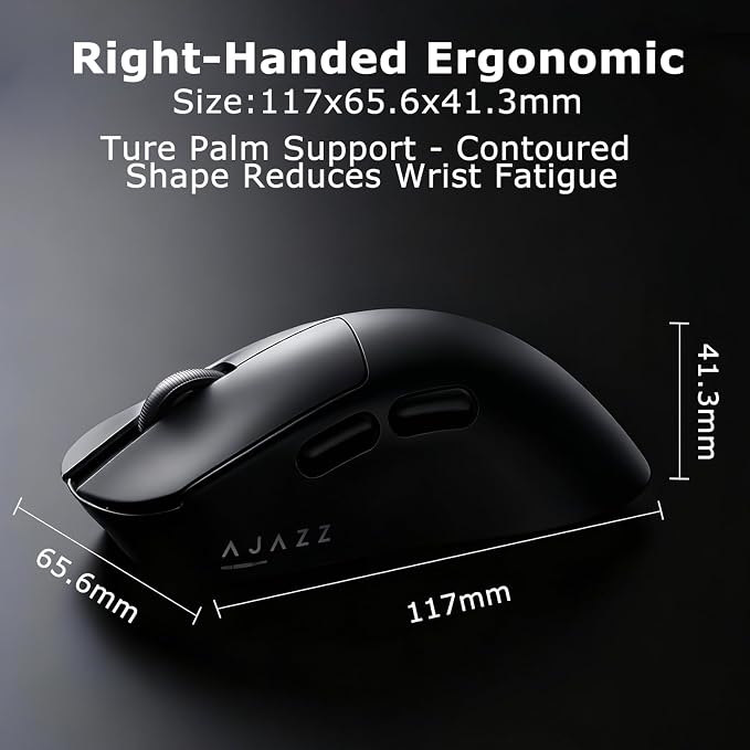 AJ179 V2 Wireless Gaming Mouse, Tri-Mode 2.4G/Bluetooth/Wired, 800mAh Battery Inside a 61g Ultra-Light Shell, 24000 DPI, 6 Programmable Buttons, Right-Handed Ergonomic, On-Board Memory – Black - Image 7