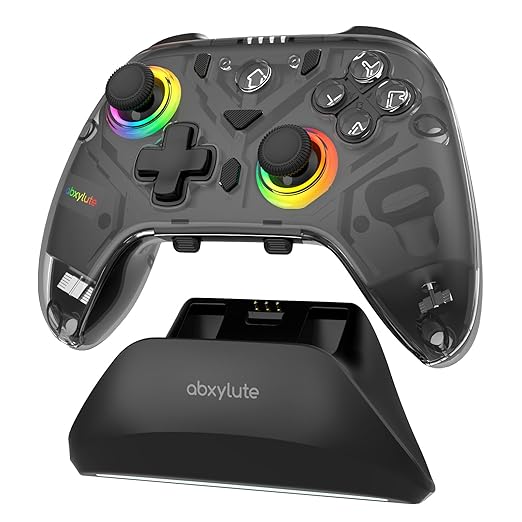 C8 PC Controller - Wireless Bluetooth Gamepad - Hall Effect Joystick RGB Backlit - 1000Hz Polling Rate -Dual Vibrate Macro Buttons for PC, Switch, Switch 2, Steam Deck, Android, iOS, MAC &Tesla Charging Dock by abxylute