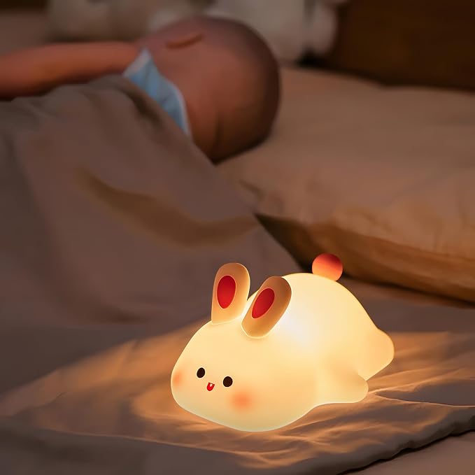 Cute Rabbit Night Light,Squishy Animal Nightlamp,Rechargerable Dimmable Nursery Bunny Lamp Soft Silicone Table Bedroom Lamp Portable Adjustable Lighting Bedroom Bedside Gift - Image 7