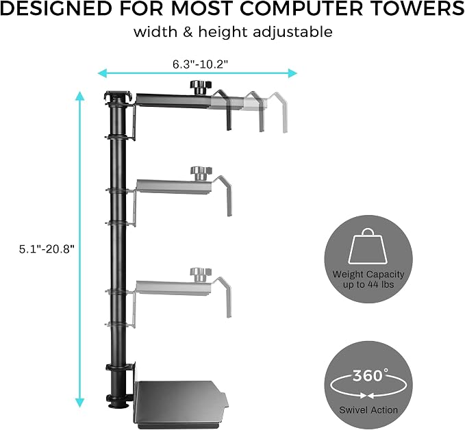 EUREKA ERGONOMIC CPU Holder Under Desk Mount, Computer Tower Holder 360° Swivel Height & Width Adjustable, Holds up to 44 lbs, Fits Most Computer Tower, Black - Image 4