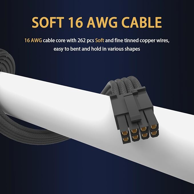 Sirlyr PSU Cable Extension Kit – 16AWG Power Supply Cables (1x 24Pin ATX / 2X 8Pin EPS / 3X 8Pin PCIE), 13in Gold-Plated GPU Extensions, Pre-Bent Design & Dual Cable Combs (Black Nylon Braided) - Image 3