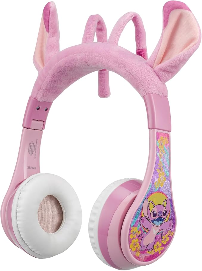 Disney Stitch Angel Bluetooth Headphones for Kids, Wireless Headphones by eKids