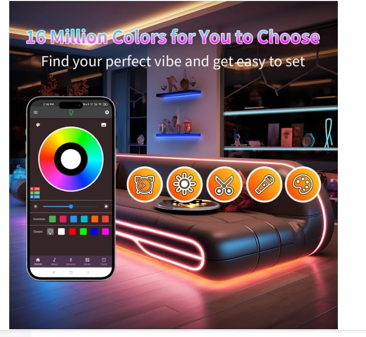 NBBUFF 300FT RGB Led Lights for Bedroom with Remote & App Control, 3*100FT - Image 3