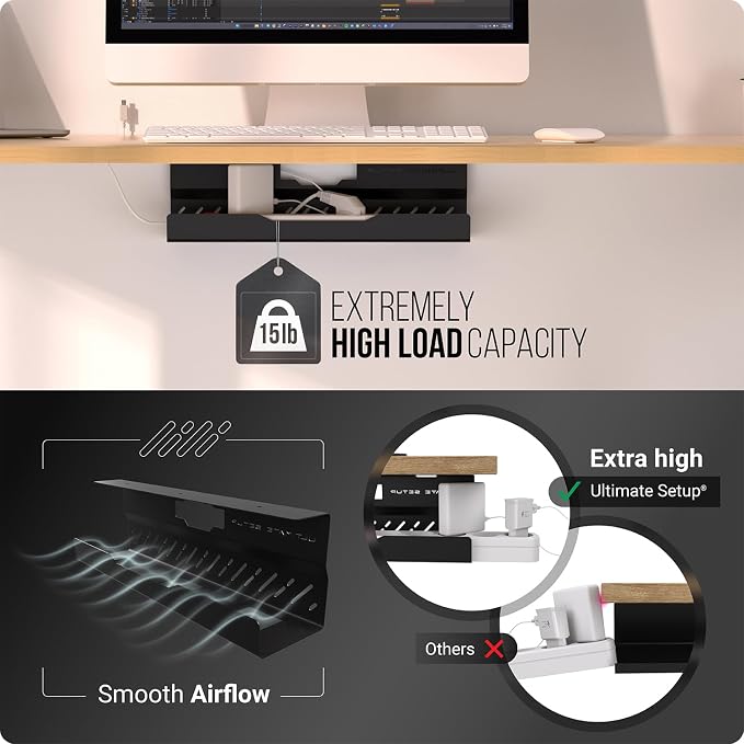 Under Desk Cable Management Tray no Drill – Wire Management - Cord Organizer – Huge Load Capacity – Under Desk Cable Tray no Drill (Black, 1 Piece Set) - Image 4
