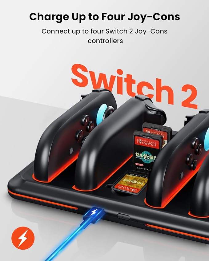 Controller Charger Dock for Nintendo Switch-2: GEEKERA 4 in 1 Portable Dual-Direction Magnetic Charger Staion for JoyCon 2 (2025) Accessories with RGB Light Fast Charging Dock for Party Game Gift - Image 2