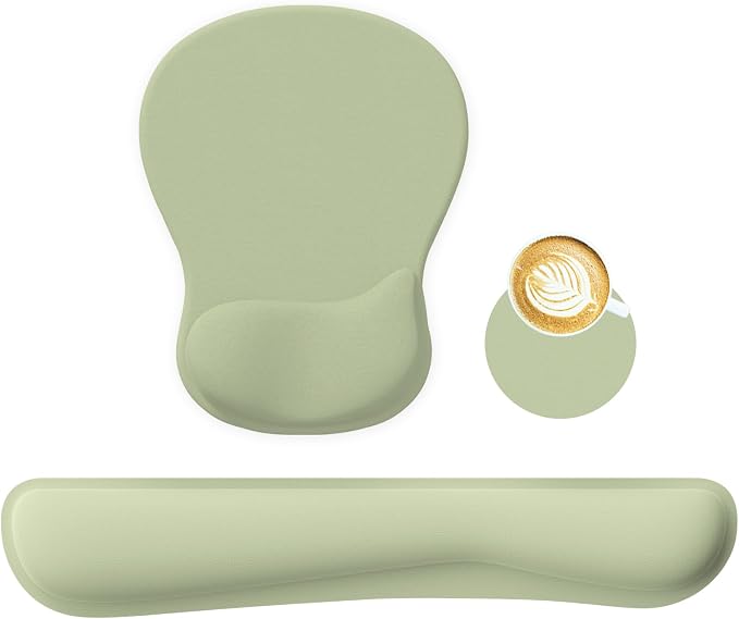RICHEN Wrist Rest Support for Mouse Pad&Keyboard Set with Coaster,Concave Curved Memory Foam, Non-Slip Base Pain Relief Comfortable Easy Typing Pad for Home/Office (Sage Green) by RICHEN
