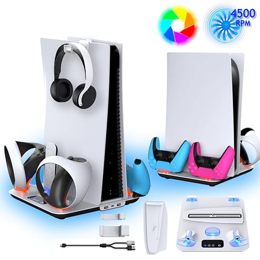SOTY PS5 Cooling Station for PS5/Slim/Pro, PS5 controller & PS VR2 Charger by SOTY