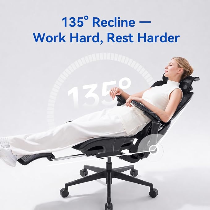 SIHOO B300 PRO Ergonomic Office Chair with Footrest, Mesh Desk Chair, Black | 4-Directional Lumbar & Height-Adjustable Backrest, 6D Armrests, Swivel Computer Chair for Long Hours - Image 3