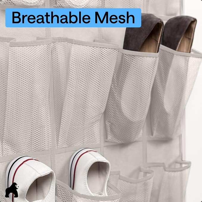 GORILLA GRIP Over the Door Shoe Organizer, 24 Large Pockets, Linen - Image 5