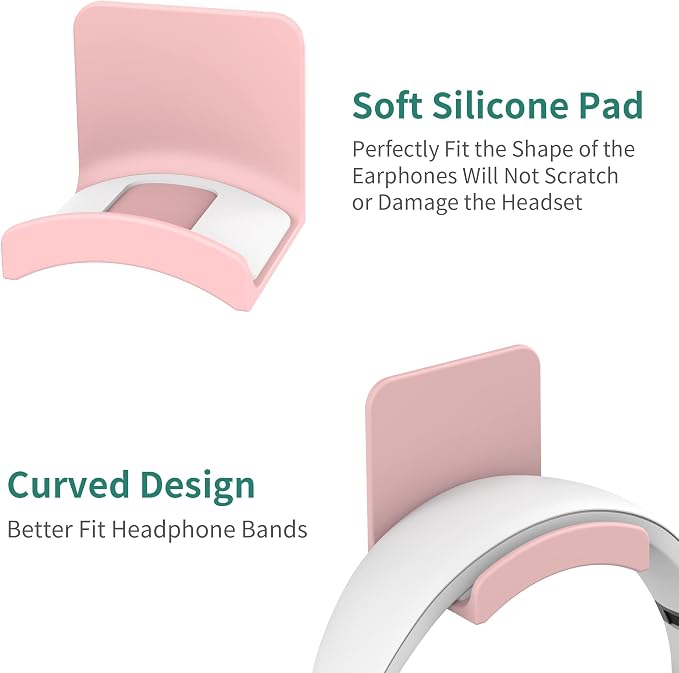 HomeMount Headphone Stand Headset Holder - Adhesive Gaming Headphone Hanger Hook Desk Mount for Most Headphone & Controller (Pink 2Pack) | Space-saving headphone hanger and wall mount alternative, durable ABS with non-slip pad, supports up to 1 kg - Image 2