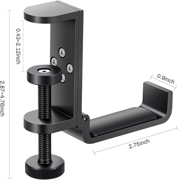 All Aluminum Foldable Headphone Holder for Desk, Headset Stand for Desk,Backpack Holder Hook for Desk,Table Bag Hook,Under Desk Clamp Hook for Gaming PC Accessories,Black - Image 2