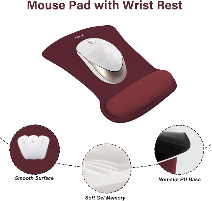 MOSISO Wrist Rest Support for Mouse Pad&Keyboard Set, Wine Red - Image 3