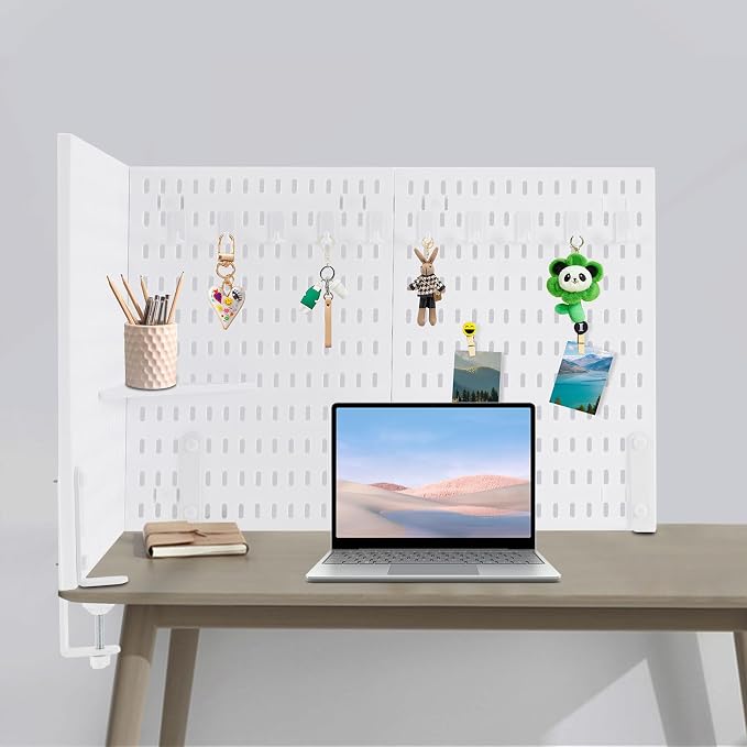 Desk Pegboard, Privacy Divider & Desk Partition Panel Set of 2, Office Accessory Organizer No-Drill Mounted Pegboard for Home, Office, Gaming (White, Clamp-on) - Image 4