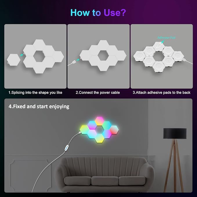 12-Pack Hexagon Light Panels – Smart RGB LED Wall Lights with App & Remote – Music Sync Gaming Lights for Room Decor, Birthday & Party Gifts for Boys, Teens, Men, Boyfriends, and Kids - Image 8
