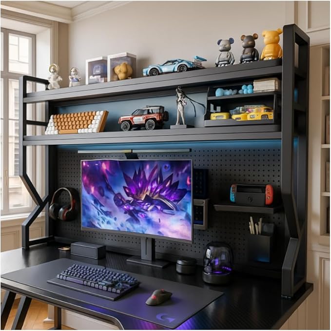 Desktop Bookshelf, Multi-Size pegboard Storage Organizer Rack, Dorm Desk Shelf, Desk Hutch, Desk top Storage Rack, Student Desktop Storage,Desk Shelves for top of des(Black, 53.1" Lx9.9 Wx39 H) by Unknown