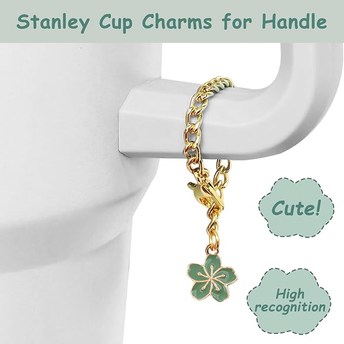 Stanley Cup Accessories Set,Including 2 Pcs 0.4in Straw Cover, 1 Silicone Spill-Proof Stopper Set of 3, 1 Cute Flowers Handle Charm, 1 Silicone Boot Fits Stanley 40&30 Oz Tumbler (Matcha Cream) - Image 3