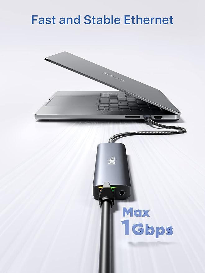 dockteck USB-C Hub 9-in-1, 4K HDMI 60Hz, Gigabit Ethernet, 100W Power Delivery, Audio Jack, 2 USB-A Ports 5Gbps, SD TF Card Reader for MacBook iPad XPS Microsoft - Image 4