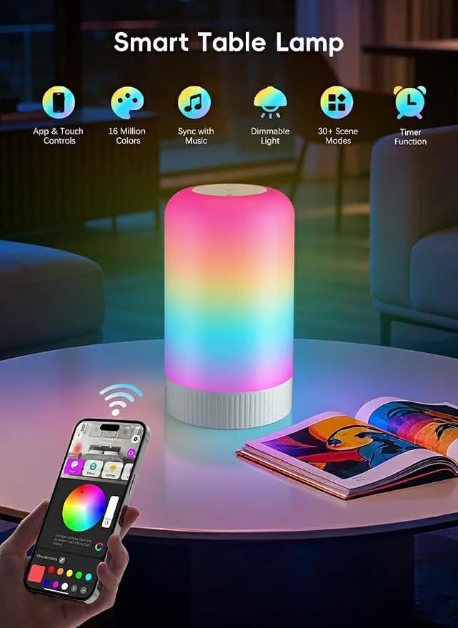 OIYN RGBICWW Smart Table Lamp, Touch Bedside Lamp with App Control - Image 2