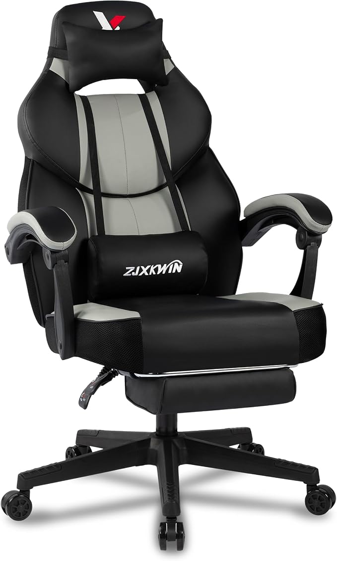 Big and Tall Gaming Chair,400lbs Heavy Duty Office Chair with Footrest, PU Leather High Back PC Desk Chair, Linkage Armrests & Reinforced Steel Frame,Grey by Unknown
