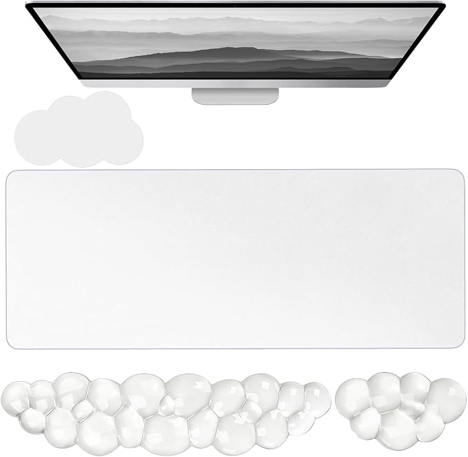 Gel Cloud Keyboard and Mouse Wrist Rest Set Cloud Silicone Clear Mouse Pad with Wrist Rest Extended Frosted Desk Mat Pad Acrylic Coaster Ergonomic Cute Wrist Pad for Computer Keyboard and Mouse 4PCS by WFCYGL