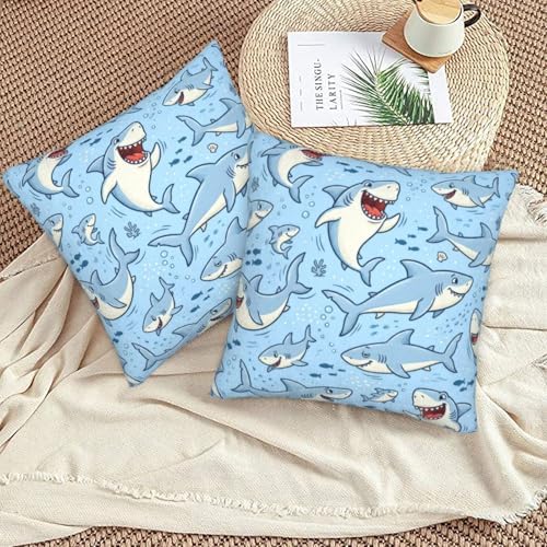 Shark Lover Gifts Pillowcase Set of 2 Sharks Ocean Animals Theme Throw Pillow Covers Shells for Couch Office Bedroom Home Decoration, 20"X20" - Image 5