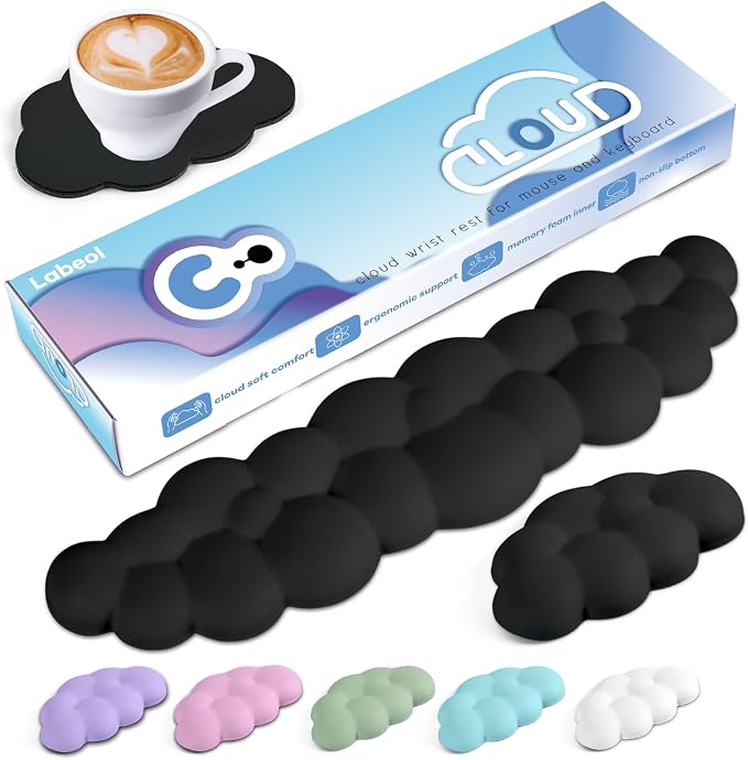 Cloud Wrist Rest for Computer Keyboard Arm Wrist Rest with Non-Slip Base Extended Wrist Rest Ergonomic Memory Foam for Keyboard and Mouse Typing Pain Relief, Office, Gaming, Computer by Labeol