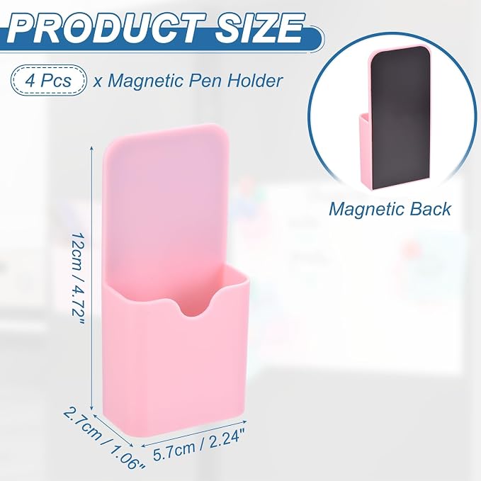 PATIKIL 4pcs Magnetic Pen Marker Holders, 50x27mm Dry Erase Marker Pencil Holder Cup Organizer for Classroom Home Office Refrigerator Whiteboard Locker, Light Pink, 4x2x1 - Image 2
