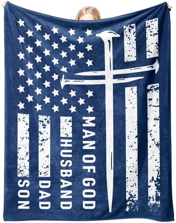 Christian Gifts for Men, Flannel Soft Man of God Blanket Decor, Religious Gifts for Men on Fathers Day Birthday Christmas, Spiritual Catholic Baptism Faith Based Gift for Man - 50" x 60" by Glydein