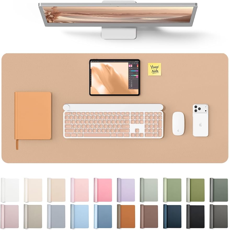 YSAGi Leather Desk Protector, Office Mat, Large Mouse Mat, Non-Slip PU Leather Blotter, Laptop Desk Pad, Waterproof Writing Pad for Office and Home (Latte, 31.5" x 15.8") by YSAGi