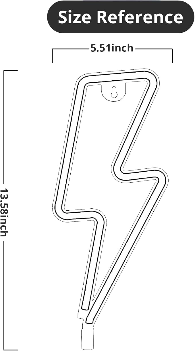 Lumoonosity Lightning Bolt Neon Signs, USB Powered Led Lightning Bolt Light with On/Off Switch, Lightning Neon Sign for Wall Decor, Hanging Led Signs, Neon Lights for Bedroom, Gaming Room Setup - Image 7