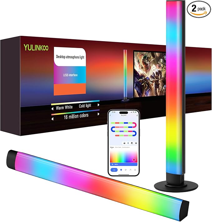 Smart RGB+IC LED Light Bar for Room, 16-Inch TV LED Backlight with Music Sync, Gaming Ambient Lighting Compatible with Alexa and Google Assistant, Sturdy Aluminum Light Bars by YULINKCOLighting