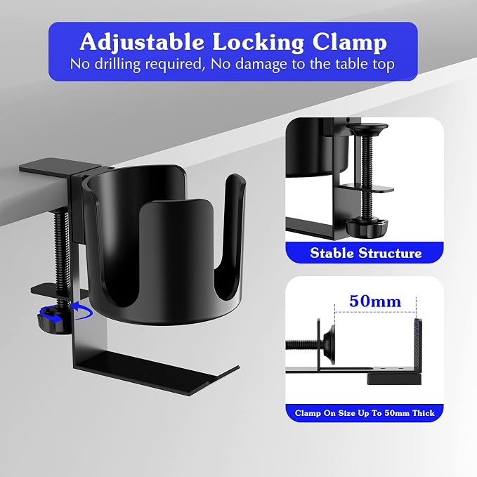 Deeper Desk Cup Holder Clip On Clamp with Buckle Hook for Office - Image 4