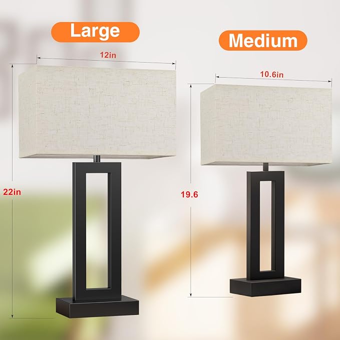 Seealle 22" Tall Living Room Lamps for Night Stands - Touch Bedside Lamp with USB C+A, 3 Way Dimmable Bedroom Lamps for End Tables Set of 2, Modern Night Stand Lamps for Bed Side(Cream&Black) - Image 2