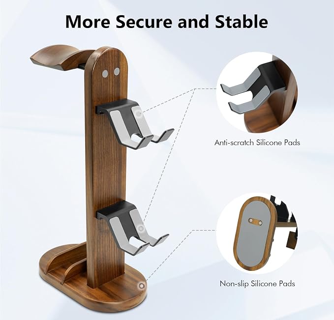 Controller Holder with Headphone Stand - Wood Gaming Controller Stand for Xbox PS5 PS4 Switch Pro, PC Gaming Accessories - Present Idea for Husband, Boyfriend, Gamers, Game Lover, Game Room Decor - Image 3