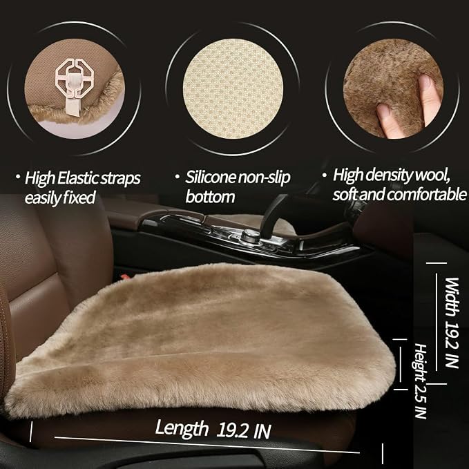 LLB Genuine Sheepskin Car Seat Cushion Seat Covers for Cars Trucks SUV Comfort Seat Protector Pad for Car Driver Seat Car Accessories for Women Office Chair Car Decor (Tan, Front Seat Cushion-1 Pc) - Image 3