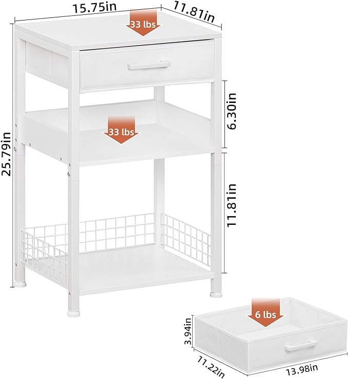 Lerliuo Printer Stand with Storage, 3-Tier Printer Table with Drawer, White - Image 3