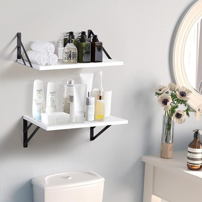 Tectocker-DOU 2 Pc Deep Floating Wall Shelves, Heavy Duty, 16x12, White - Image 2
